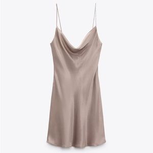 Zara taupe gray rhinestone satin effect slip dress size XS NWT